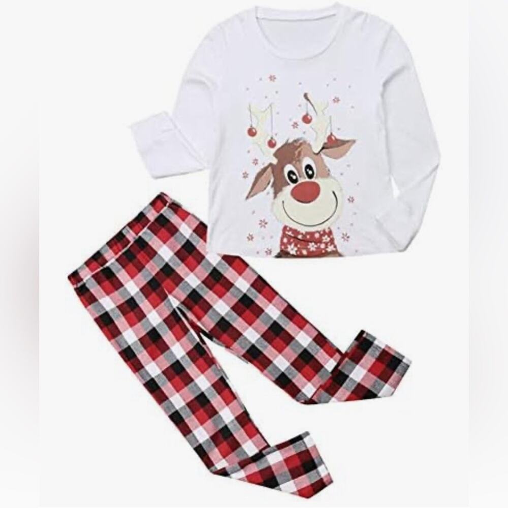 Mens Festive Reindeer Pajama Set w/ Red Plaid Pants Size XXL - Picture 2 of 6